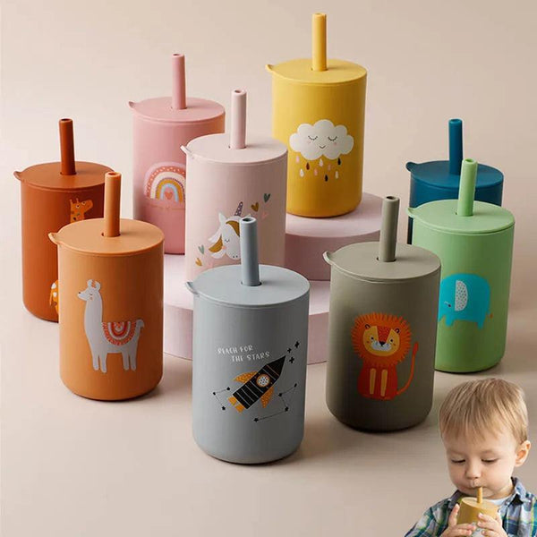 Cartoon Baby Straw Cup: Silicone Toddler Water Bottle - Tiny Details