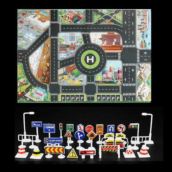 City Traffic Road Map Play Mat: Baby Carpet Game - Tiny Details