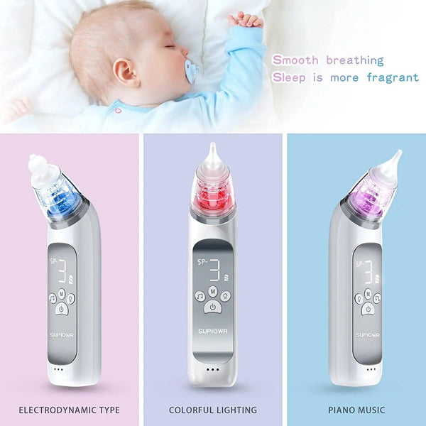 Electric Baby Nasal Aspirator: Food Grade Silicone Mouthpiece, 3 Suction Modes, Soothing Music - Tiny Details