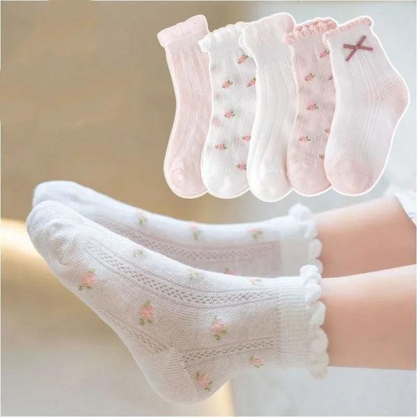 Kids' Cotton Flower Pattern Socks 5-Pairs Set