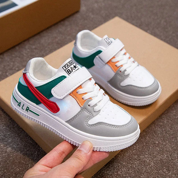 Kids' Breathable White Lace-Up Casual Sneakers