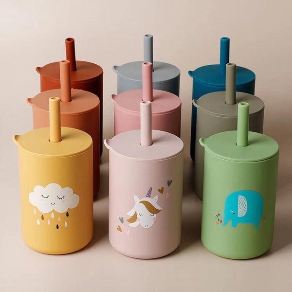 Cartoon Baby Straw Cup: Silicone Toddler Water Bottle - Tiny Details