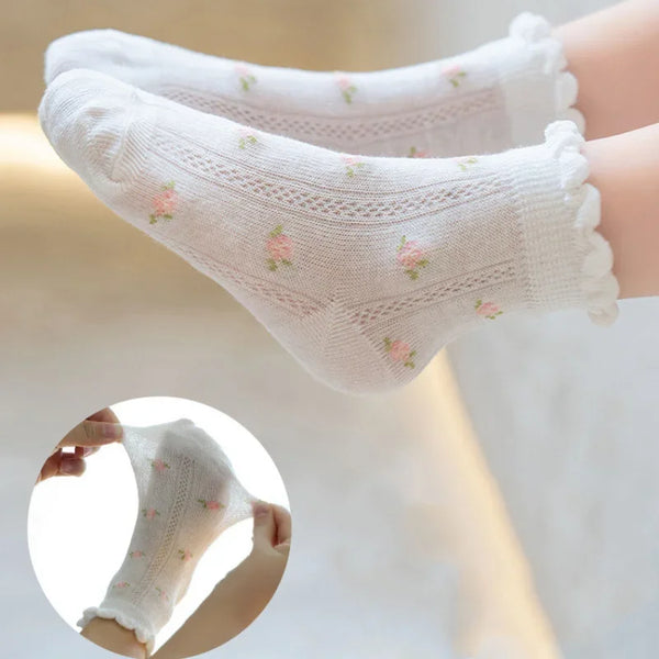 Kids' Cotton Flower Pattern Socks 5-Pairs Set