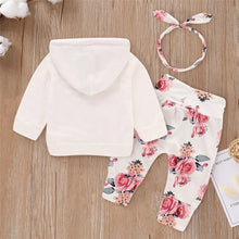 Floral Hooded Long Sleeve Top & Pants Set with Bowknot Headband