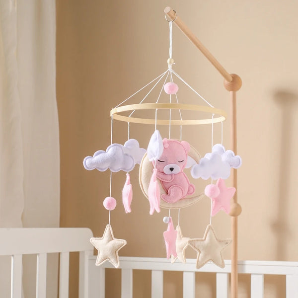 Wooden Crib Mobile with Bear Rattles